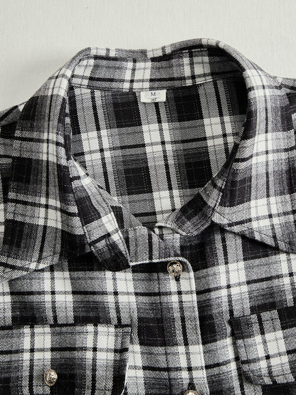 Helena – Vestido largo camisero con estampado de cuadros