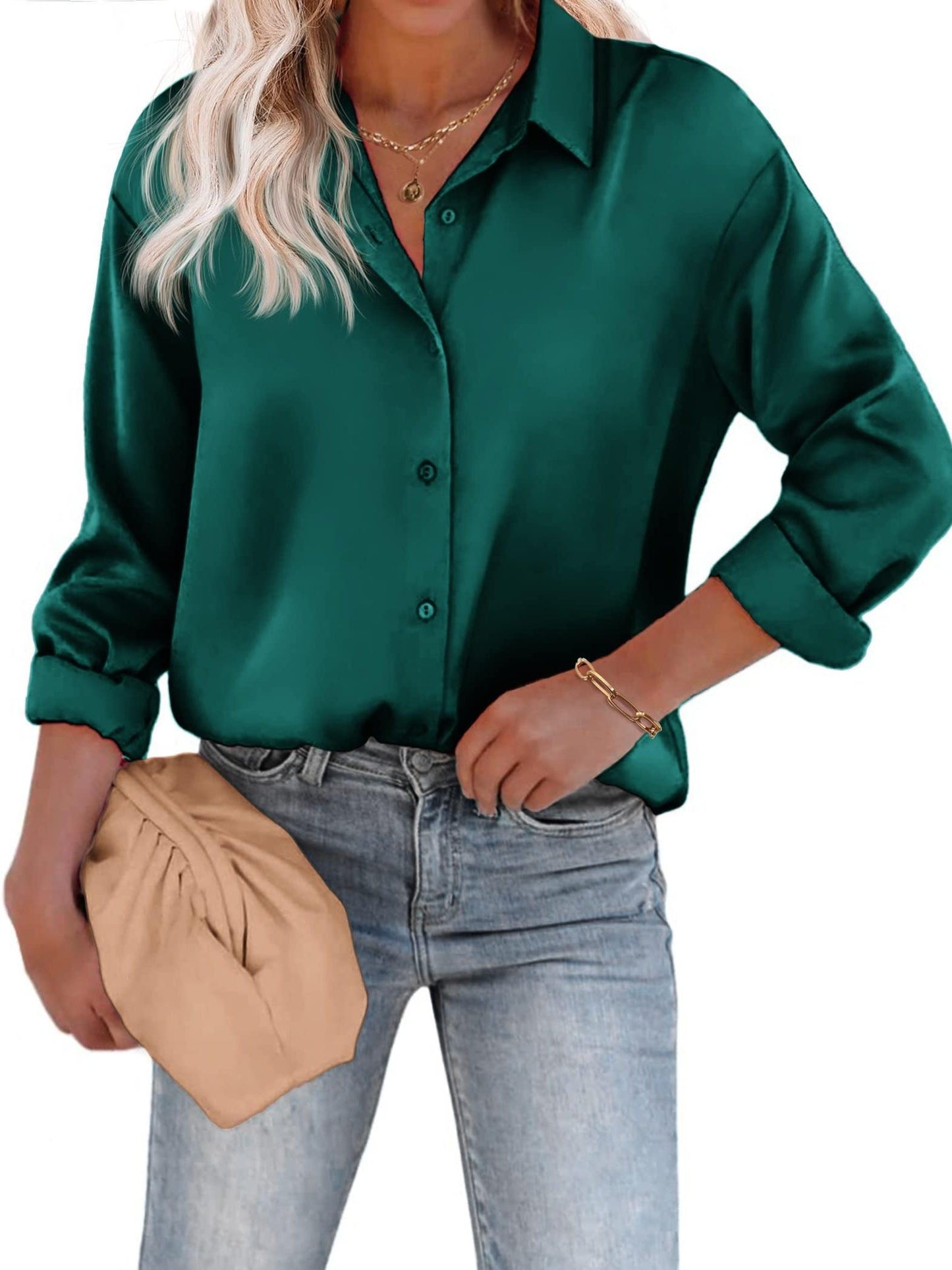 Eva – Blusa de lino con cierre de botones y mangas largas