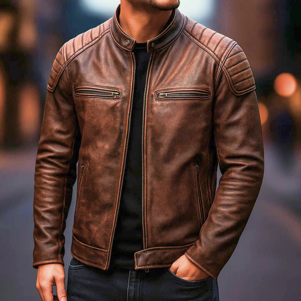 Marek – Chaqueta biker de piel sintética para hombre