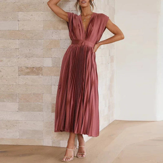 Helena – Vestido midi plisado con escote en V