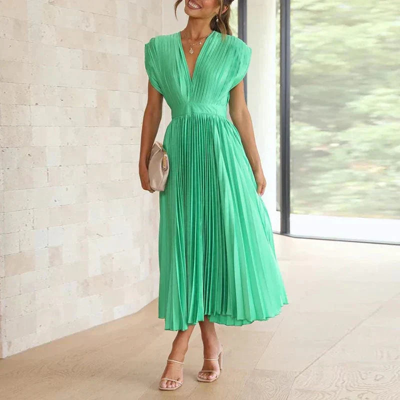 Helena – Vestido midi plisado con escote en V
