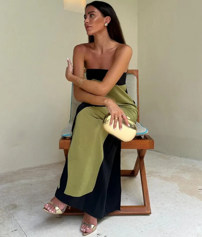 Aveline – Vestido largo sin tirantes con estampado floral artístico