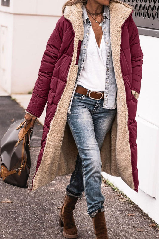 Valeria - Abrigo largo de invierno forrado con borreguito para mujer