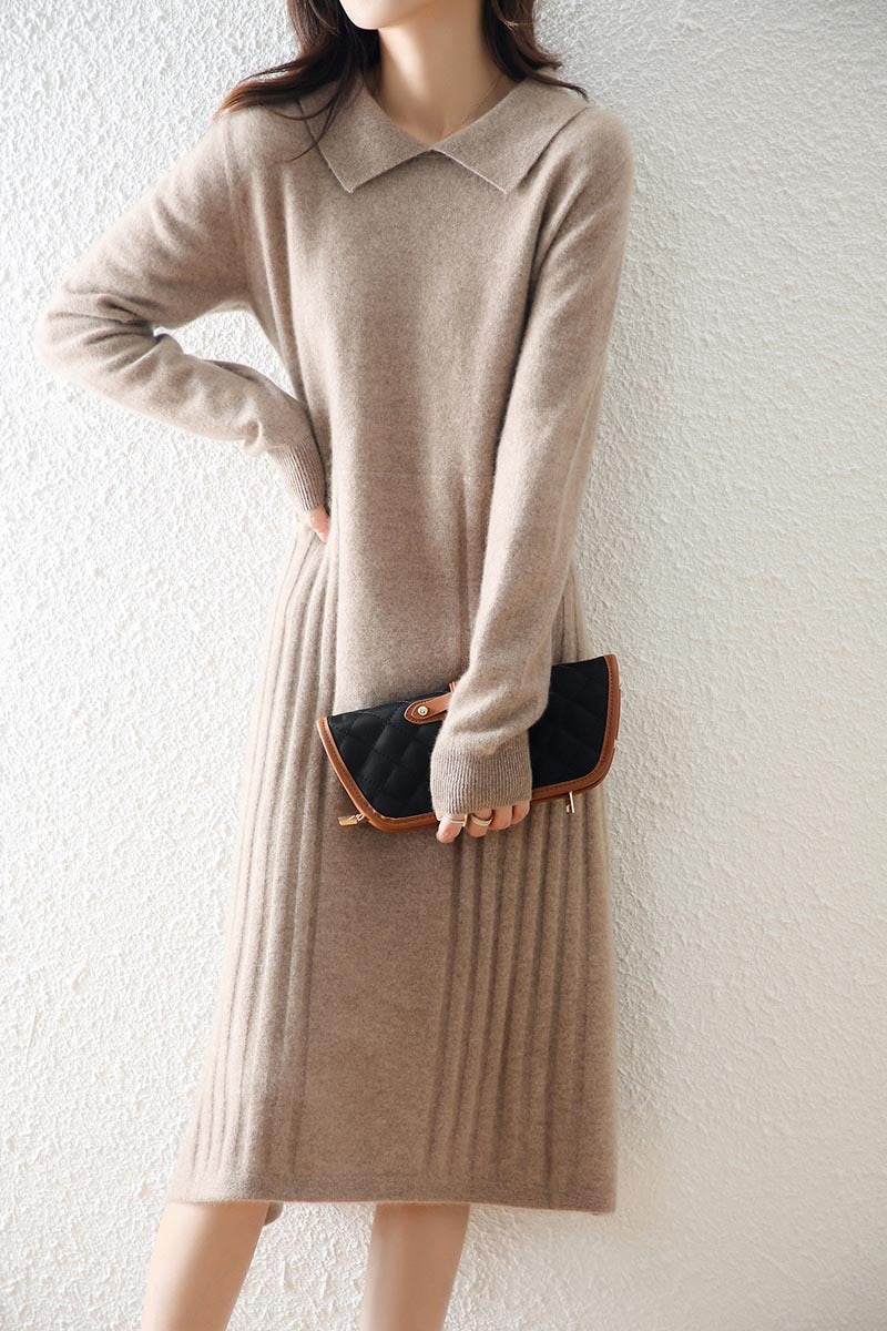 Claudia - Vestido de mujer tejido midi con cuello camisero