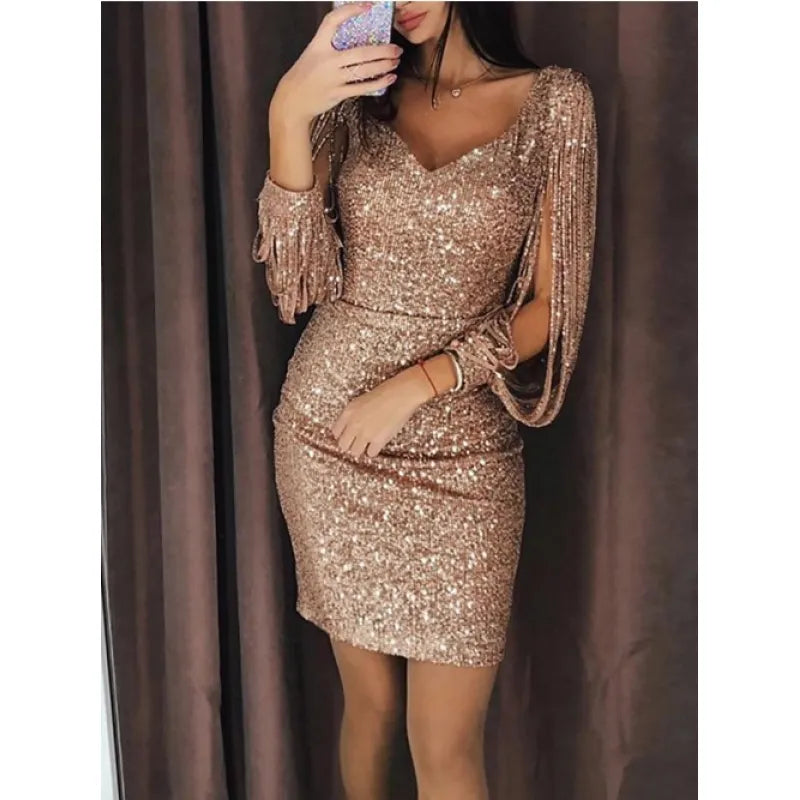 Nerea - Vestido Mujer Con Lentejuelas Y Mangas Con Fl