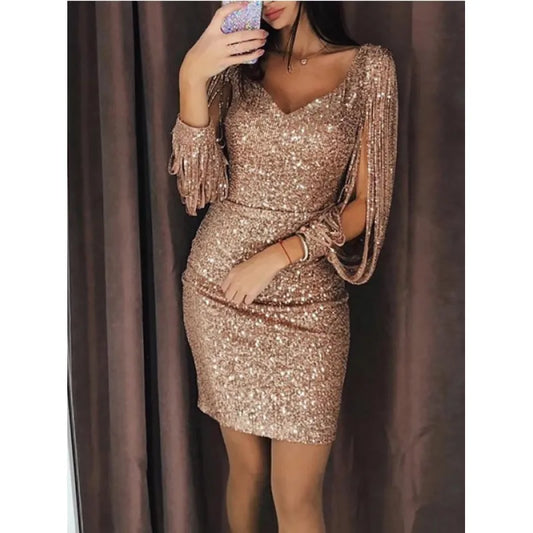 Nerea - Vestido Mujer Con Lentejuelas Y Mangas Con Fl