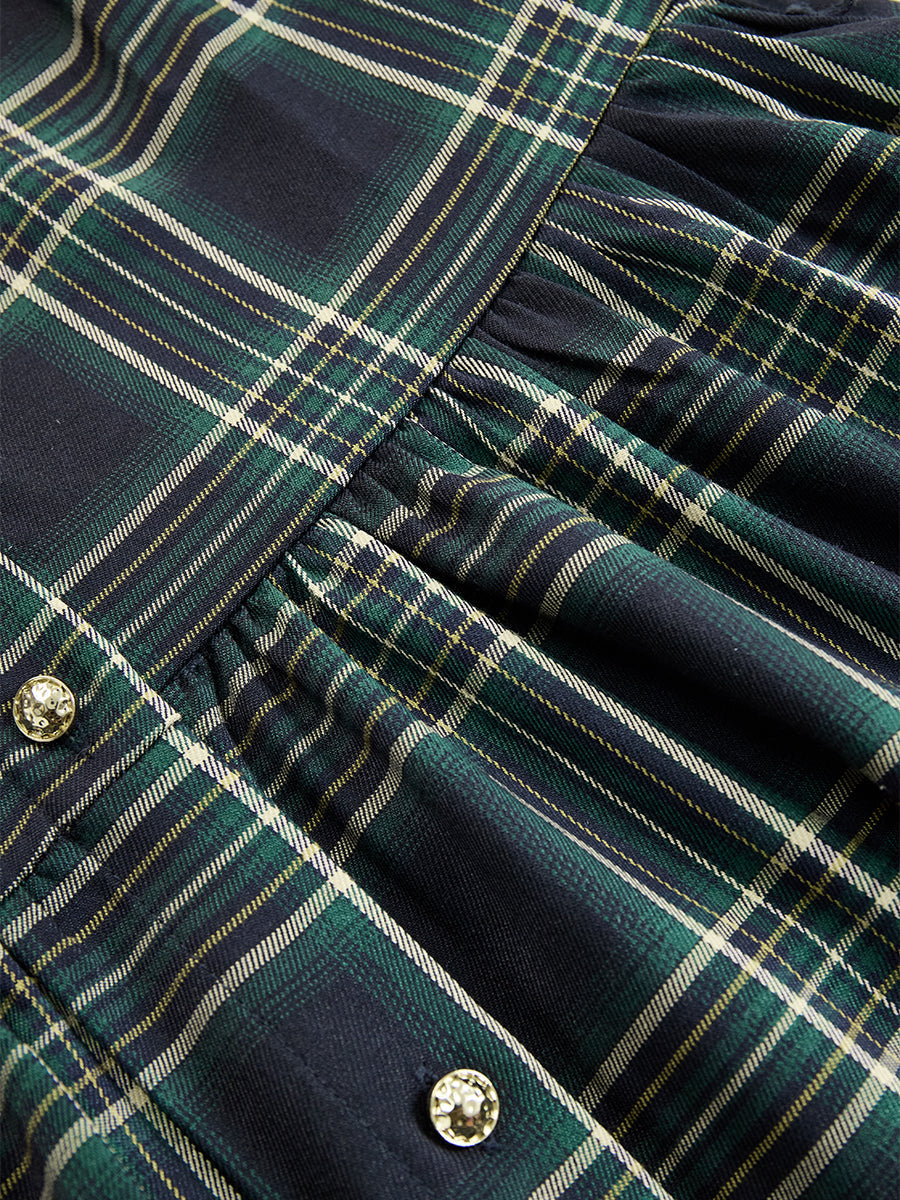 Helena – Vestido largo camisero con estampado de cuadros