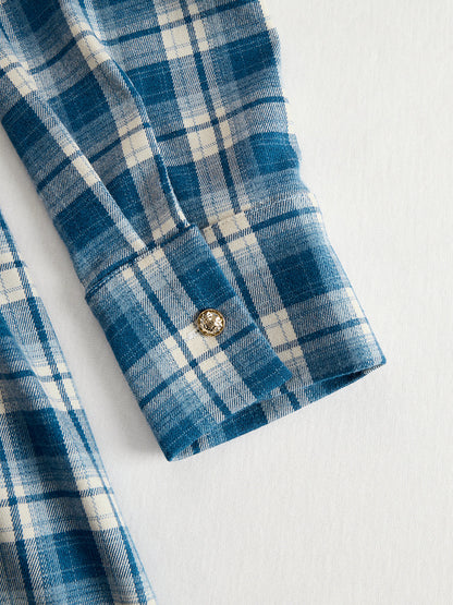 Helena – Vestido largo camisero con estampado de cuadros