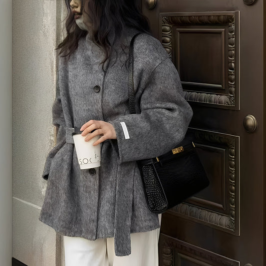 Isabella - Chaqueta de lana con cinturón y botones mujer