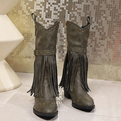 Solara – Botas cowboy con flecos y tachuelas