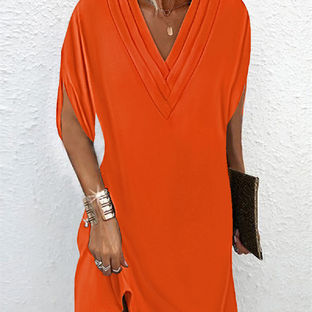 María – Vestido elegante de lino con mangas abiertas lisas