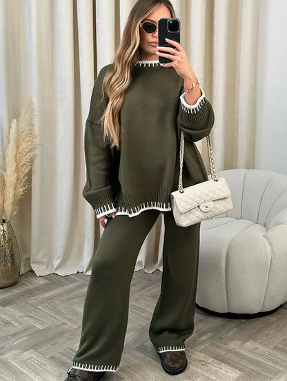 Elena - Conjunto Mujer De Punto Suéter Y Pantalón Ancho