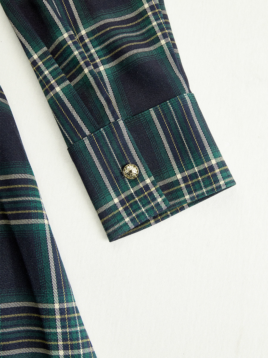 Helena – Vestido largo camisero con estampado de cuadros