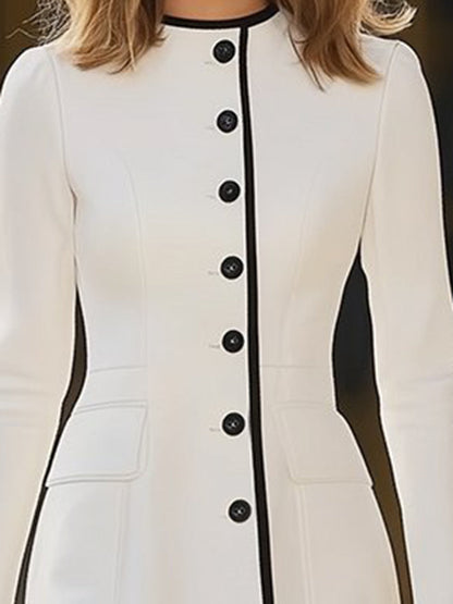 Marie – Vestido estructurado de manga larga con botones frontales