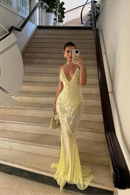 Camila - Vestido largo de lentejuelas con tirantes finos mujer