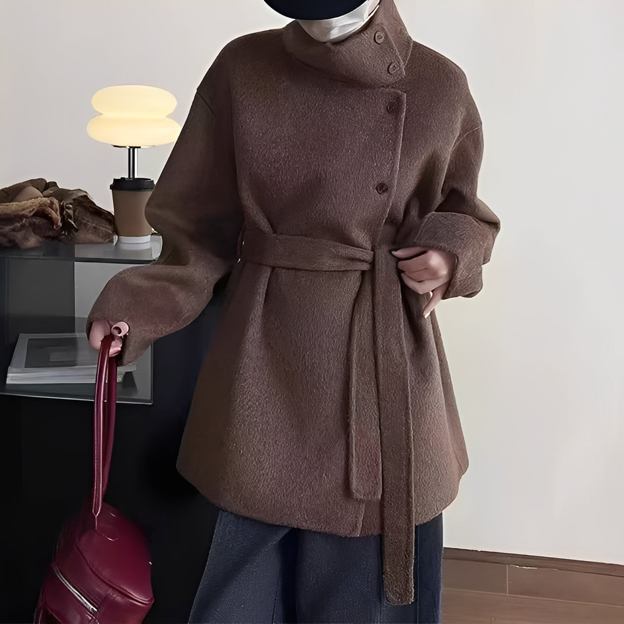 Isabella - Chaqueta de lana con cinturón y botones mujer