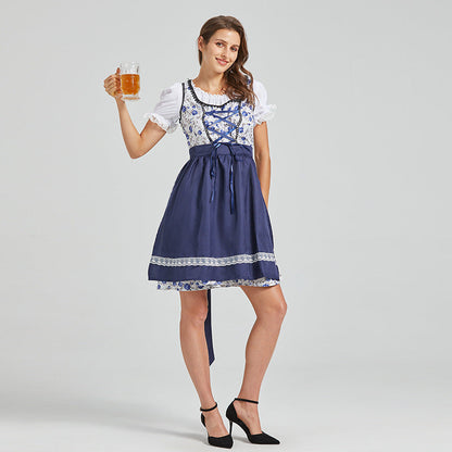 Annalisa – Vestido dirndl bordado con delantal azul marino