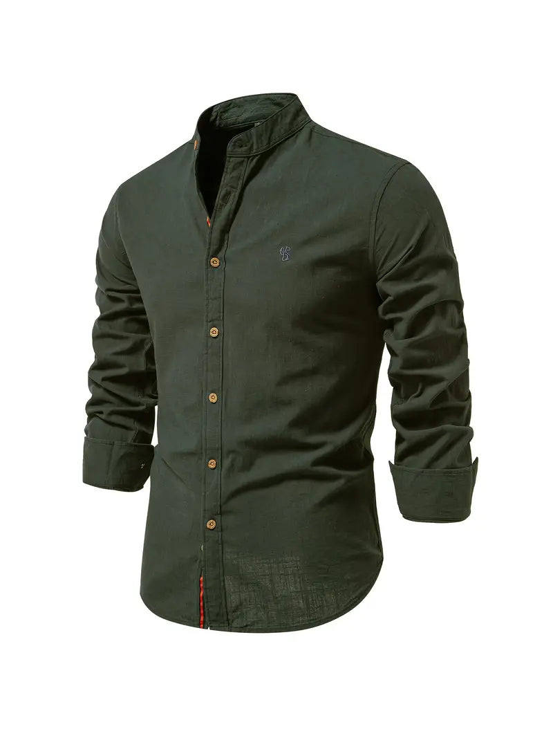 Javier – Camisa de cuello mao y botones de contraste para hombre