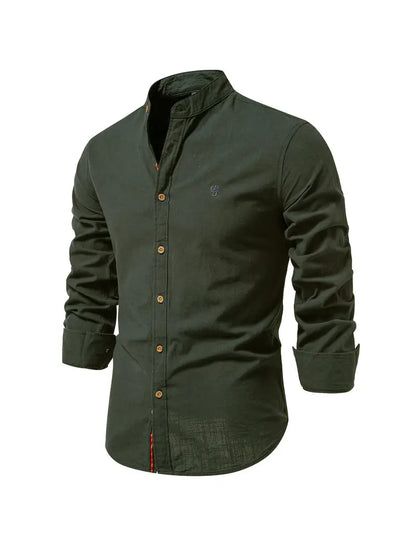 Javier – Camisa de cuello mao y botones de contraste para hombre