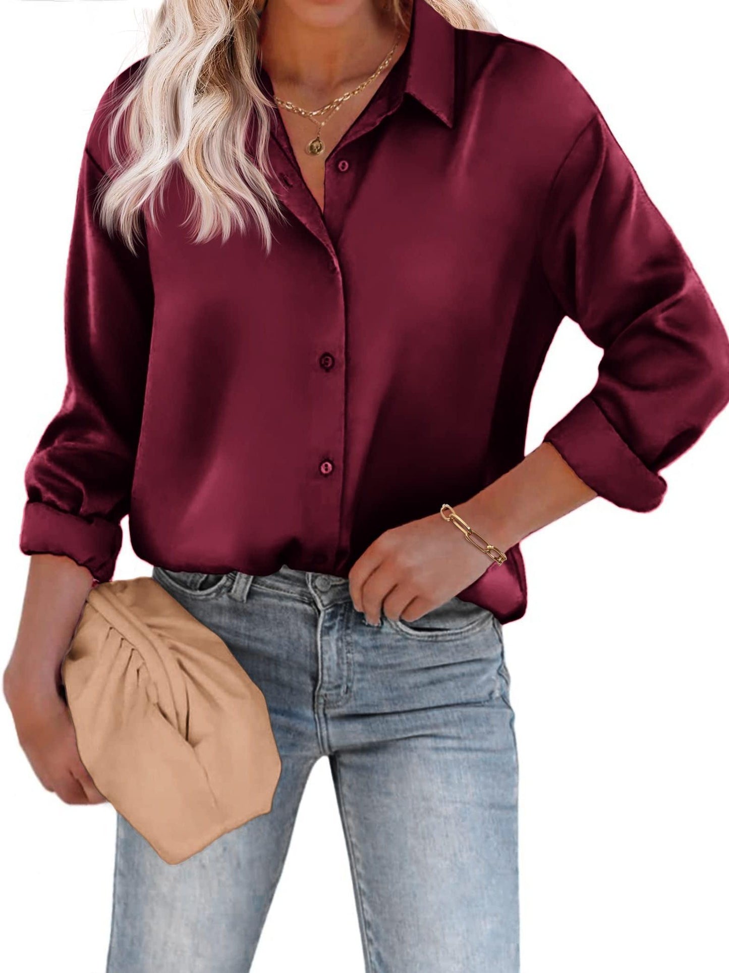 Eva – Blusa de lino con cierre de botones y mangas largas