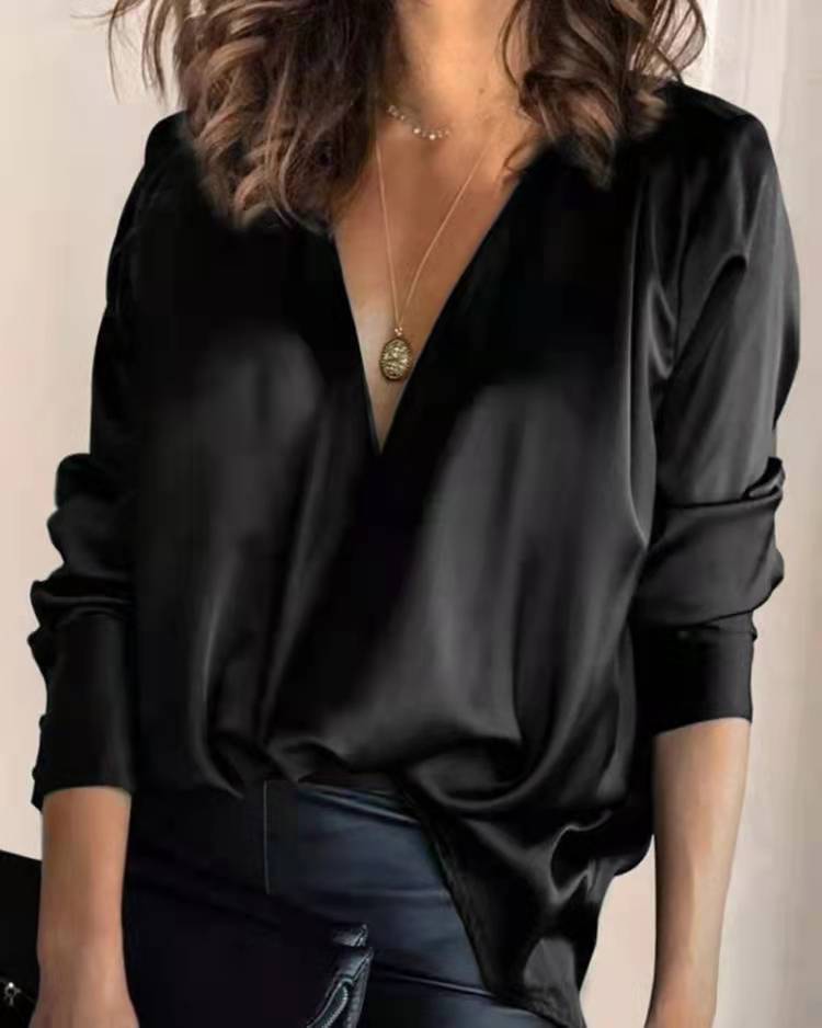 Helena - Blusa satinada de manga larga