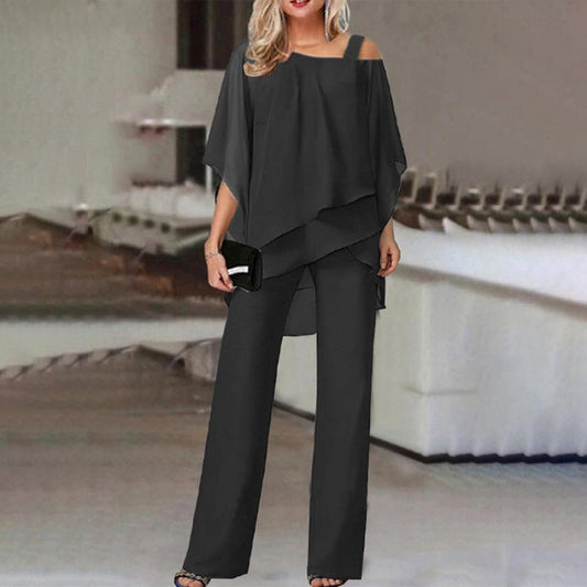 Claudia – Conjunto elegante de dos piezas con capa fluida
