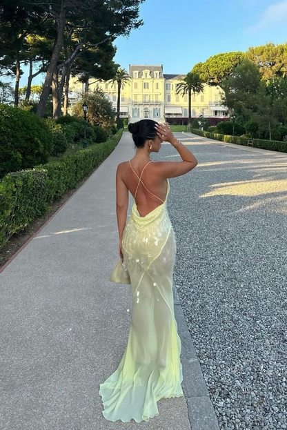 Camila - Vestido largo de lentejuelas con tirantes finos mujer