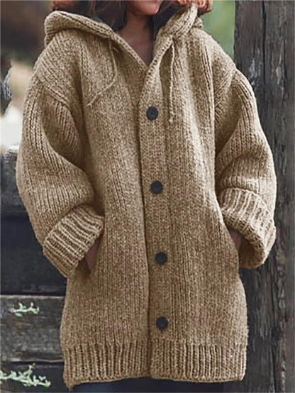 Marina – Chaqueta cachemira de punto grueso con capucha y botones para mujer