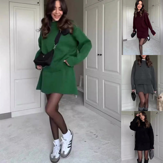 Sophia - Conjunto de suéter oversize y minifalda negra mujer