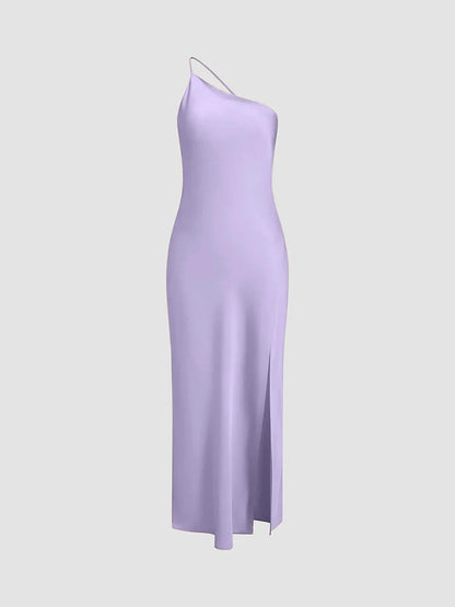 Noelia – Vestido largo satinado de un hombro para mujer