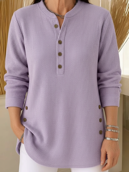 Agnieszka – Camiseta Acanalada de Manga Larga con Botonadura para Mujer