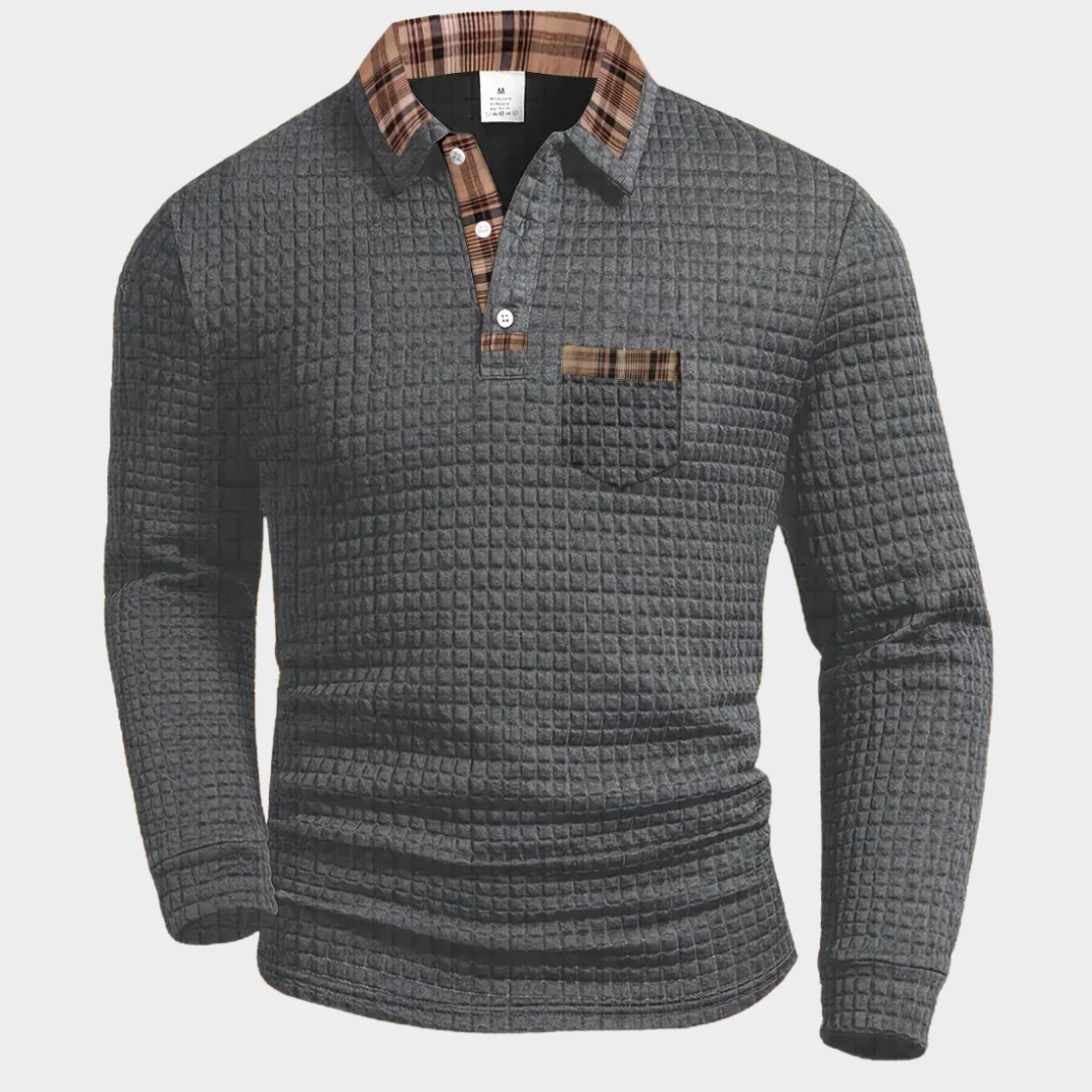 Krzysztof – Polo térmico de manga larga con cuello a cuadros para hombre