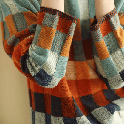 Camila - Suéter cashmere de cuadros cuello alto mujer