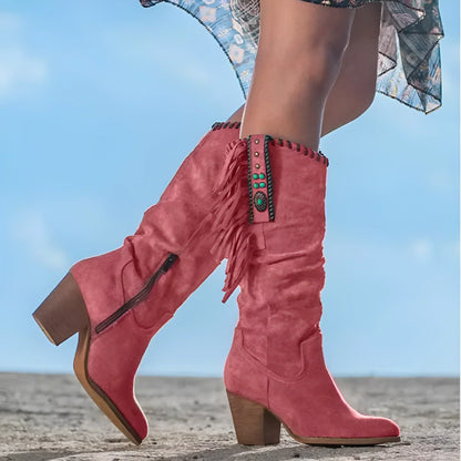 Luna – Botas Vaqueras Cowboy con Flecos y Detalles Étnicos