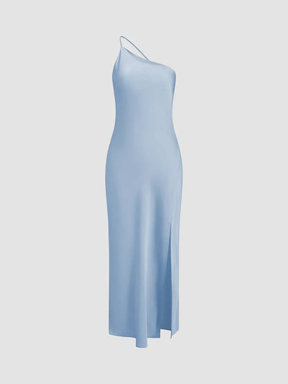 Noelia – Vestido largo satinado de un hombro para mujer