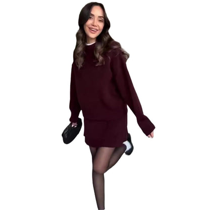 Sophia - Conjunto de suéter oversize y minifalda negra mujer