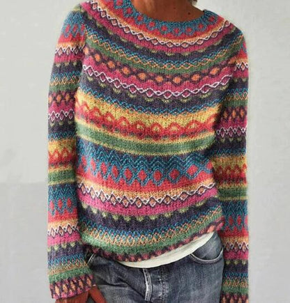 Isabella – Suéter Multicolor de Cuello Redondo en Cachemira