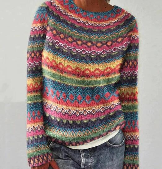 Isabella – Suéter Multicolor de Cuello Redondo en Cachemira