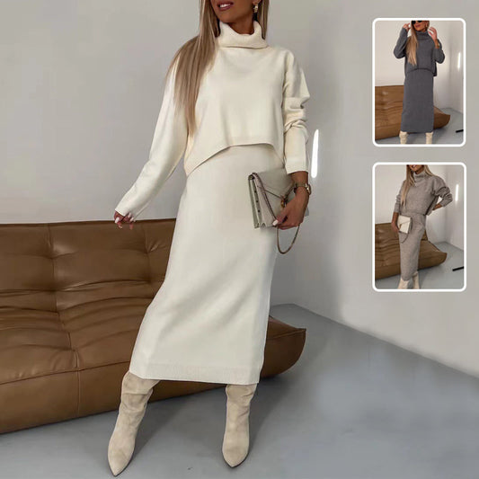 Samira - Conjunto de suéter y falda lápiz de punto gris mujer