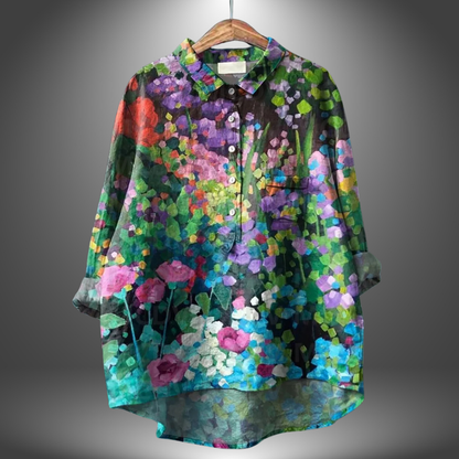 Clara – Camisa floral artesanal para mujer
