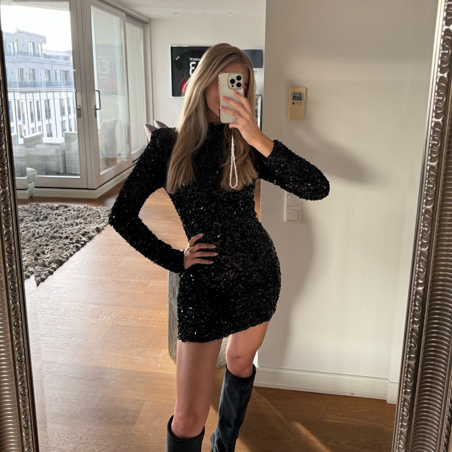 Camila - Vestido corto negro de lentejuelas mujer