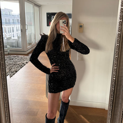 Camila - Vestido corto negro de lentejuelas mujer