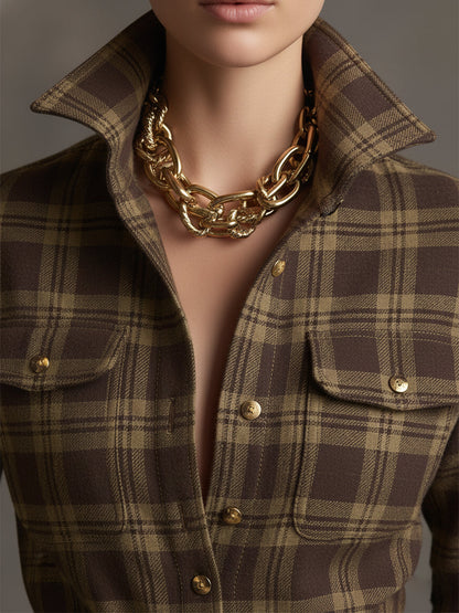 Helena – Vestido largo camisero con estampado de cuadros