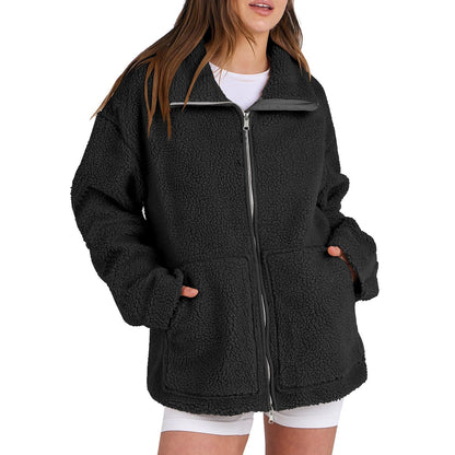 Valentina - Chaqueta de borreguito con cremallera y bolsillos mujer