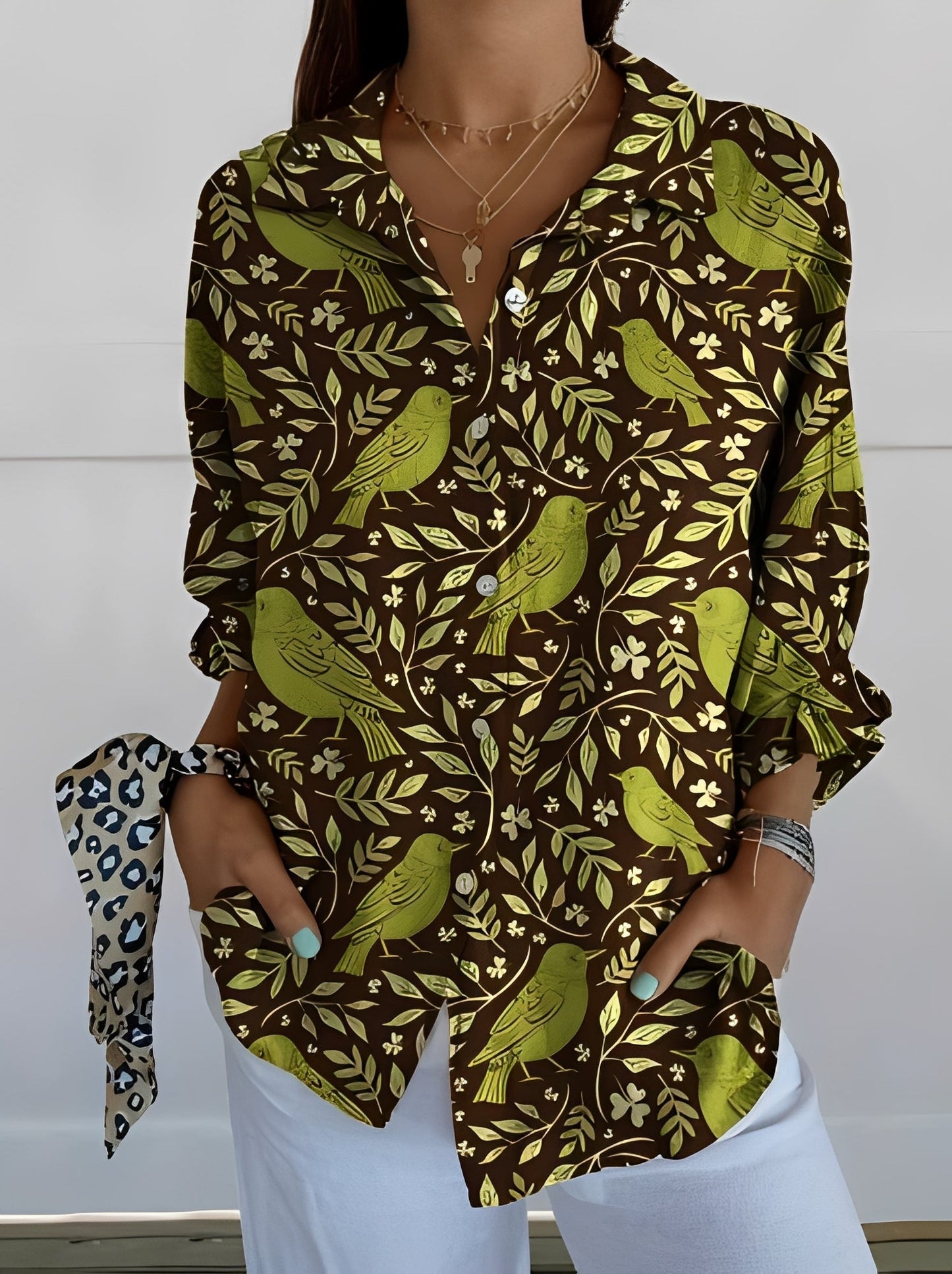 María – Blusa elegante de lino con estampado floral para mujer