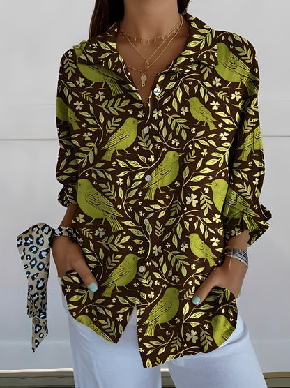 María – Blusa elegante de lino con estampado floral para mujer