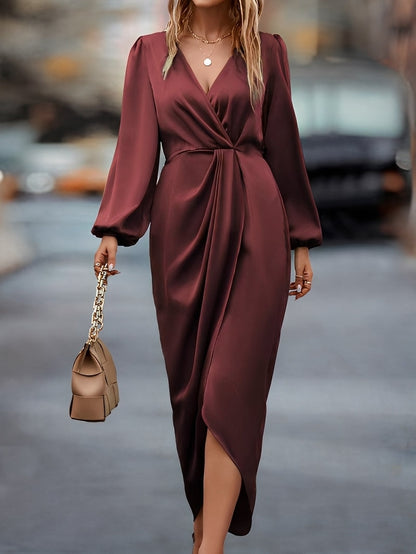 Alejandra - Vestido largo satinado con escote cruzado mujer