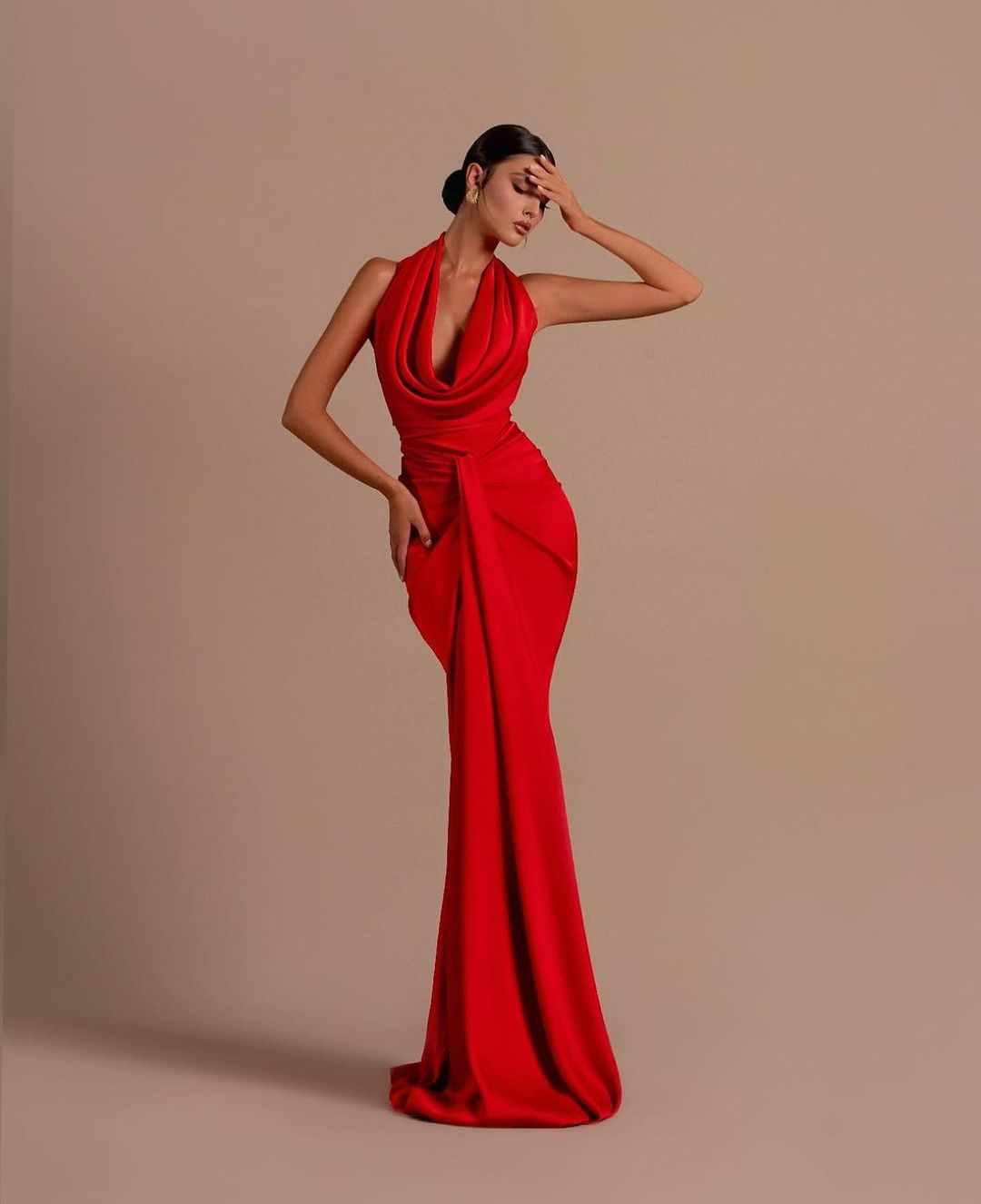 Valentina - Vestido largo cuello drapeado mujer