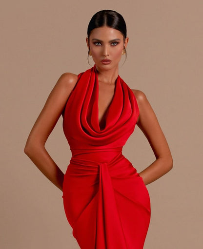 Valentina - Vestido largo cuello drapeado mujer