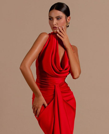 Valentina - Vestido largo cuello drapeado mujer